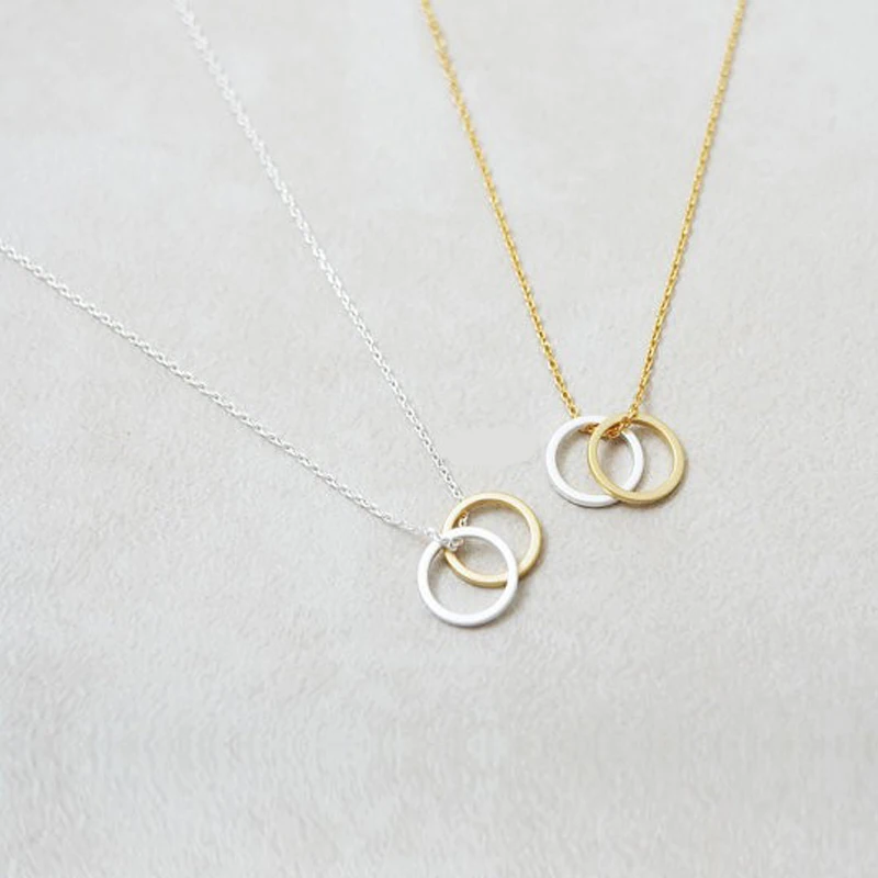 

SMJEL 2017 New Fashion Mix color Double Circles Statement Necklace Simple Rounds Pendant &Necklace For Women Accessories N054