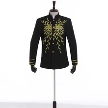 Винтажный Мужской костюм с цветочной вышивкой, куртка черного, белого и красного цветов, пальто с воротником-стойкой