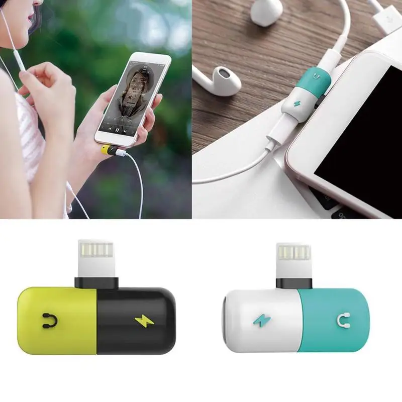 

2 in 1 double for Apple interface Pill converter AUX headphone adapter for Apple charging listening song call capsule connector