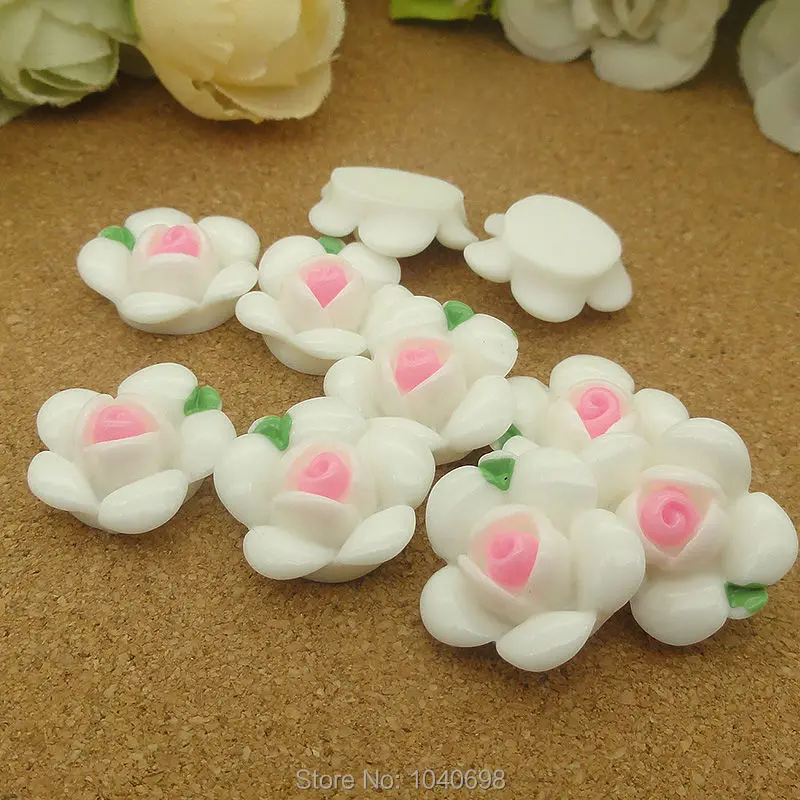 

100pcs/lot flat back resins white rose flower 18mm mixed Cabochons Scrapbooking Hair Bow Center DIY