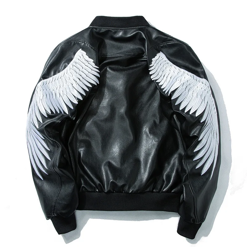

Autumn Bomber Jacket Leather Jacket Men Motorcycle Feather Wing Embroidery Hip Hop Jacket Couple Fashion Casual Streetwear Punk