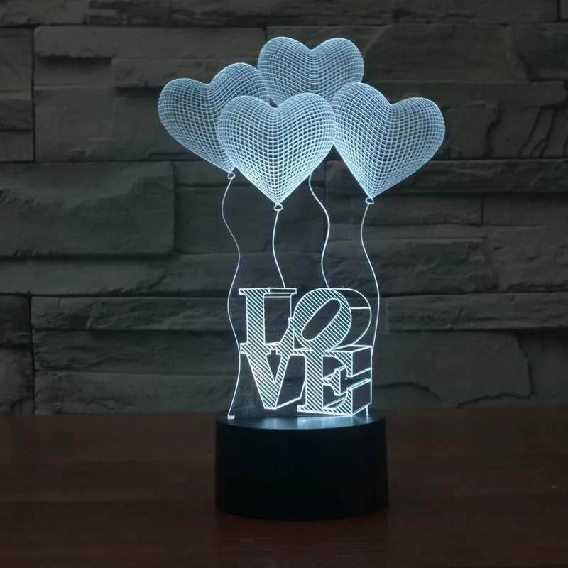 3D светодио дный ночник 7 цветов Изменение формы сердца акриловая Светодиодная настольная лампа USB настроение свет для спальни прикроватный любовник валентинки жена подарок