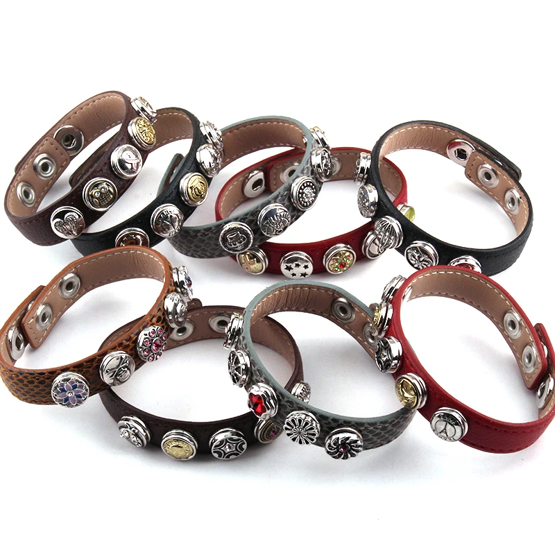 Free Shipping 1.2cm Metal Button Leather Bracelets For Women Leather Wrap Braceletbracelets for