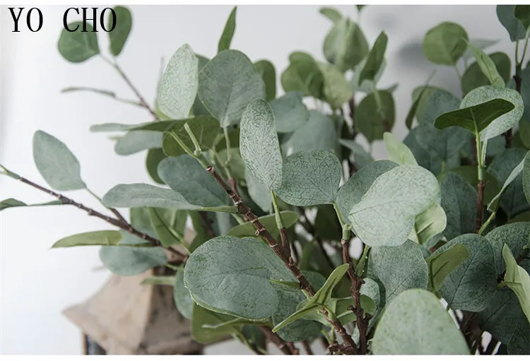 Artificial Leaves Branches Simulation Plant Eucalyptus Large Bouquet Plastic Home Decoration Green Single Fake Money Grass #R