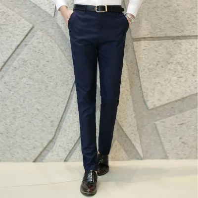 LEFT rom модная мужская однотонная брюки для делового костюма/мужские высококачественные брюки для отдыха/мужские повседневные классические брюки - Цвет: navy blue
