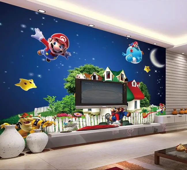Non Woven Wallpaper Space Super Mario Mural Wallpaper Papel De