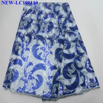 

Royal Blue African French Lace Fabric High Quality African Tulle Lace Fabric For Wedding dress sequins French Lace Fabric CDE00