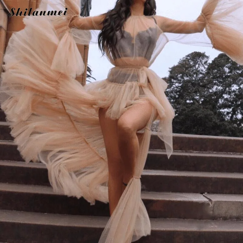 Новые пикантные однотонные See Through Look в пол длина с боковыми ночной клуб платье Flare