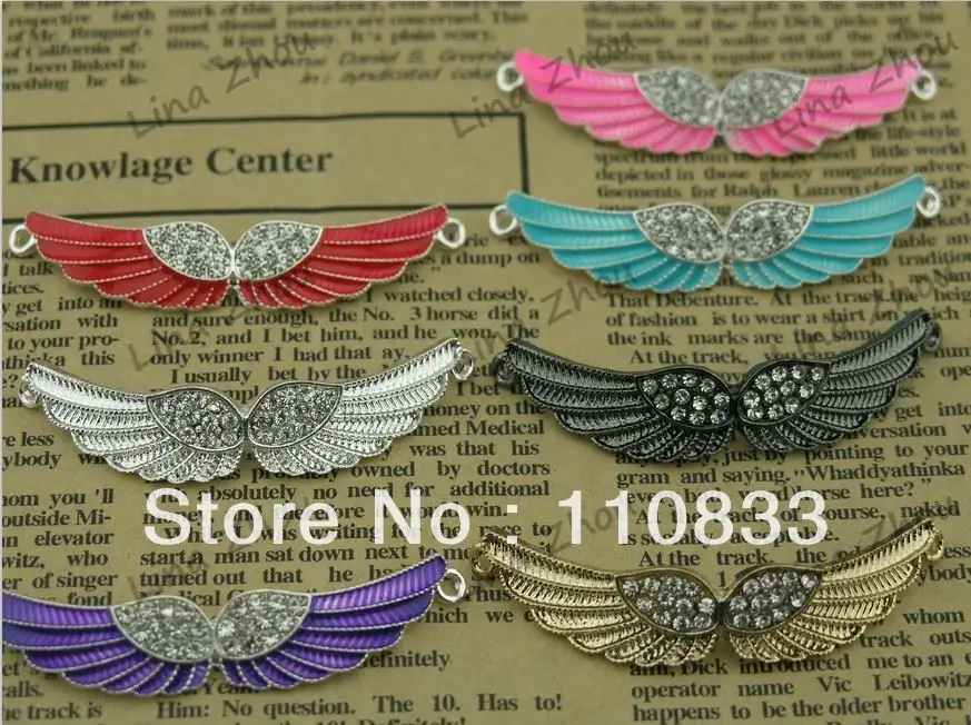 Free Shipping! Wholesales: 10PCS Angel Wings DIY Spacer Pave Connector For Bracelet and Jewelry Makings-Optionally | Украшения и