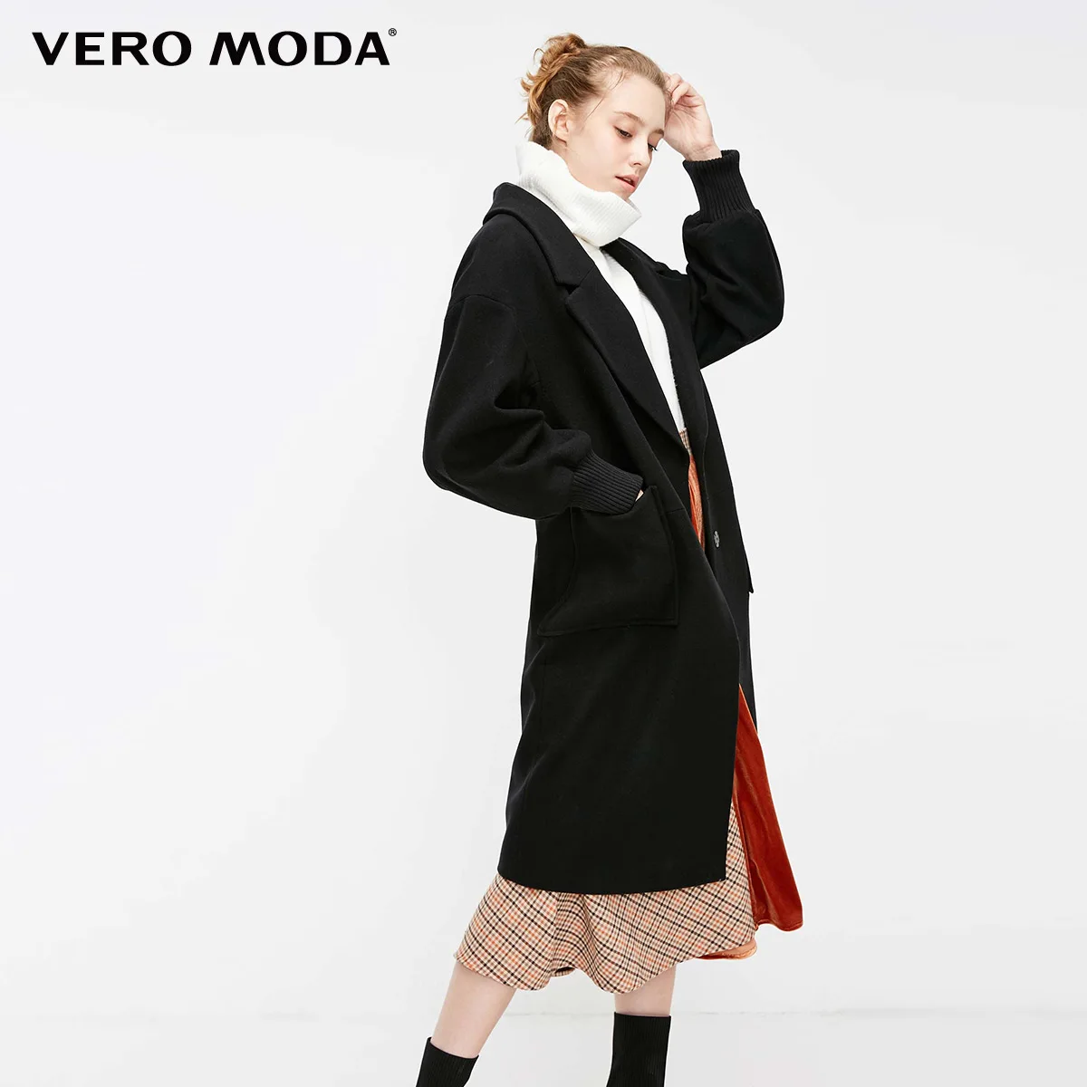 Vero Moda новое рабочее свободное приталенное минималистичное шерстяное пальто с лацканами для женщин | 318427507 - Цвет: Black