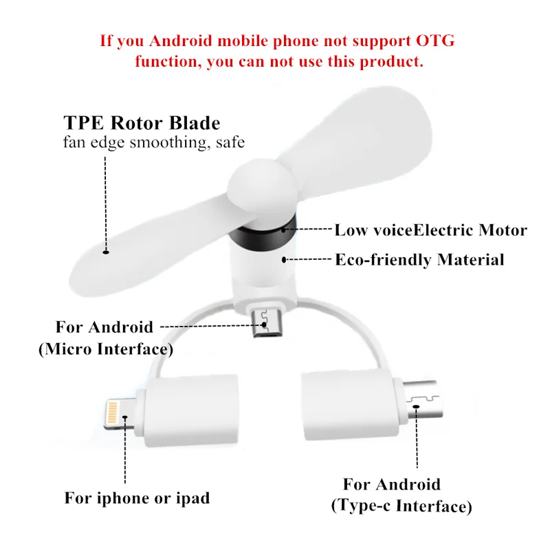 BinFul Мини 3 в 1 100% протестированный Портативный Micro USB C вентилятор для iPhone 5 6 7 plus 8 X