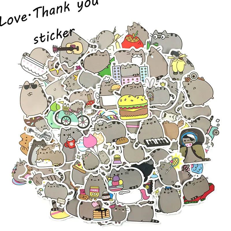 50pcs/pack Cartoon Pusheen the Cats Anime For Laptop Luggage Bags Bike Phone Styling Cute Toys Doodle PVC Creative Toy Sticker