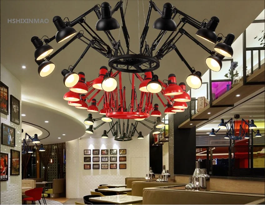 

American Retro Industrial Wind Retractable Iron Spider Chandelier Creative Office Clothing Shop Bar Restaurant Light AC110-240V