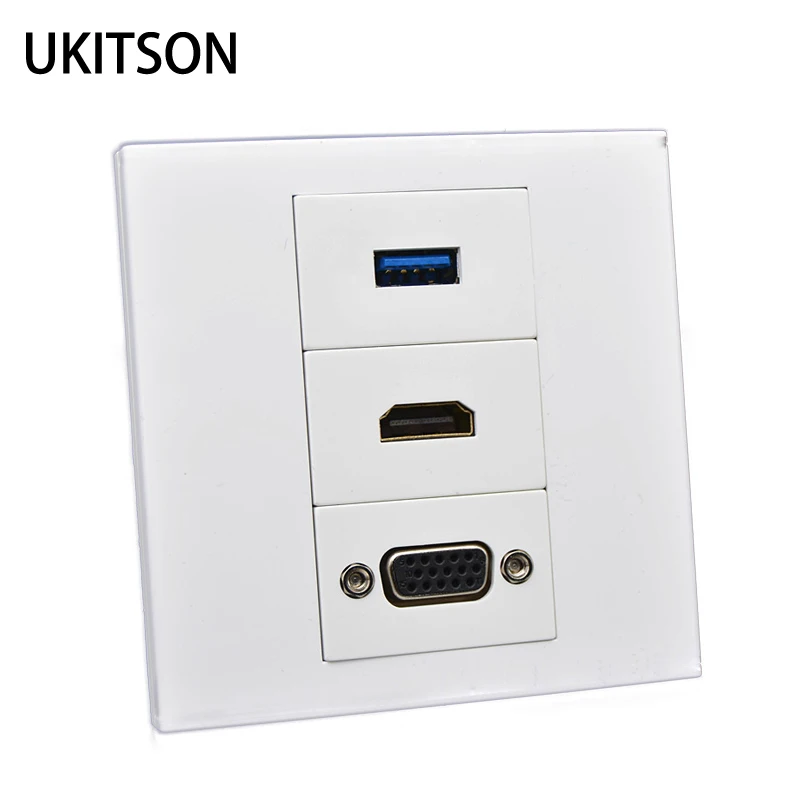 

Female To Female USB3.0 HDMI VGA Wall Faceplate Socket 86x86mm Extension Outlet
