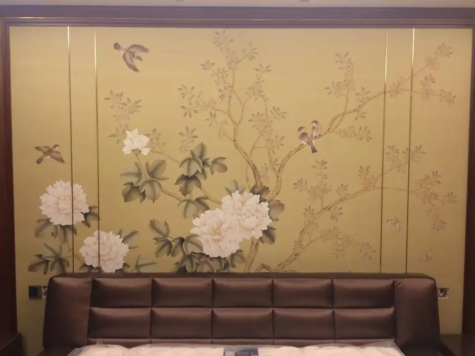 

Hot sales Classic elegant Hand-painted silk wallpaper painting plum blossom wallcovering many arts and background optional
