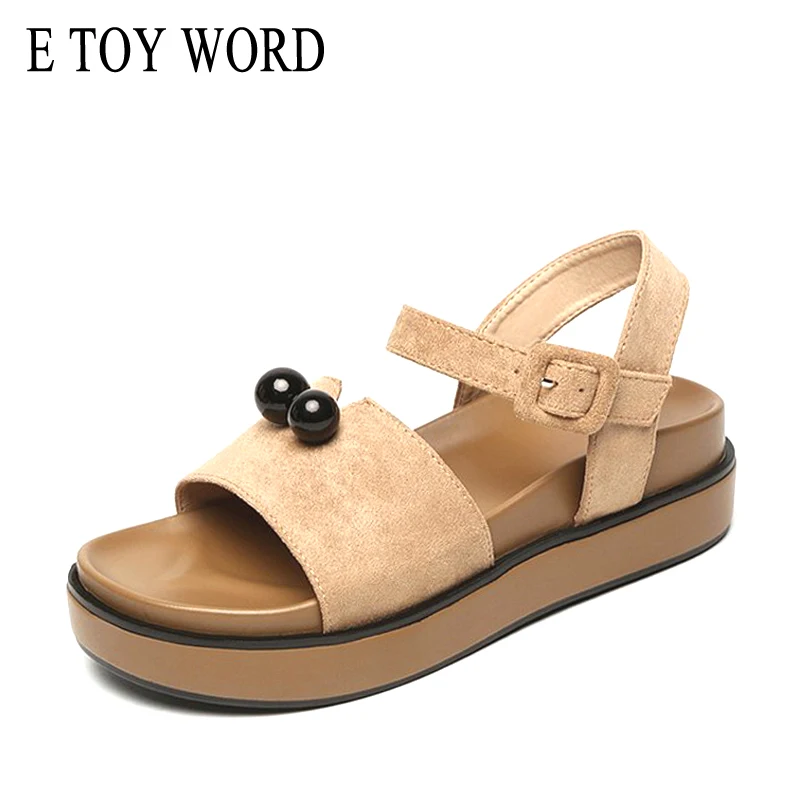 

E TOY WORD Roman Sandals 2019 Summer New muffin Platform Sandals Women wild Casual flat Beach Shoes Black Brown