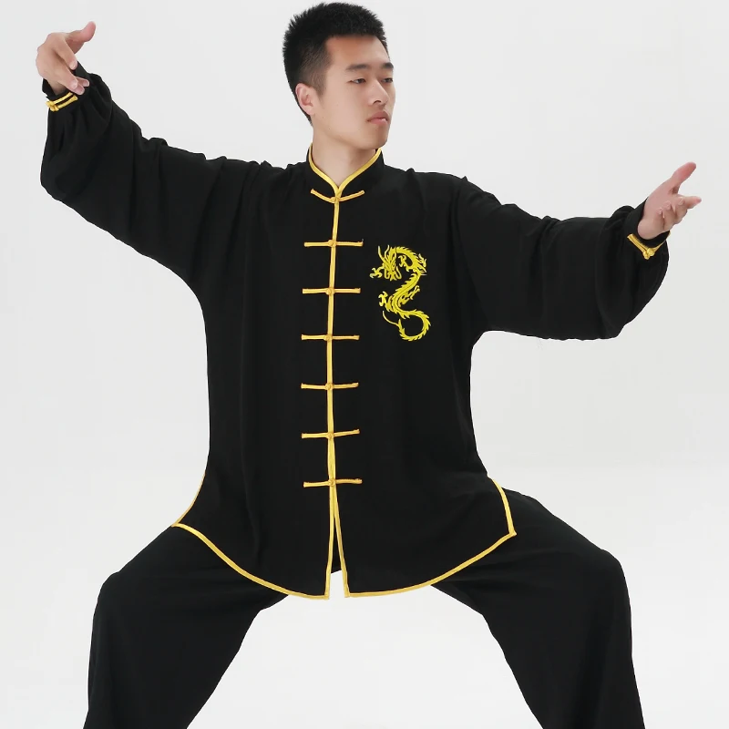 Long Sleeves Tai Chi Sets With Dragon Embroid Kungfu Shirt And Pants