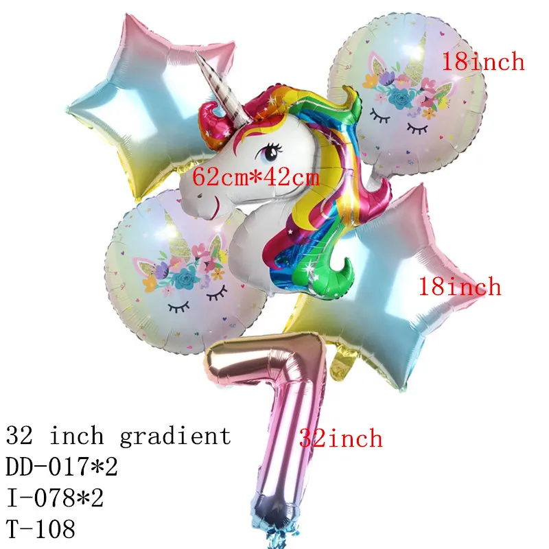 GOGO PAITY, новинка, 6 шт./лот, 32 дюйма, градиентные цвета, единорог, алюминиевые шары, для дня рождения, вечеринки, свадьбы, декоративные шары - Цвет: 7