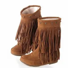 ENMAYER 2015 Women's 3 Layer Fringe Tassels Flat Heel Boots Round Toe Mid-Calf snow boots Shoes big Size34-43 winter boots цена ENMAYER 2015 Women's 3 Layer Fringe Tassels Flat Heel Boots Round Toe Mid-Calf snow boots Shoes big Size34-43 winter boots цены онлайн