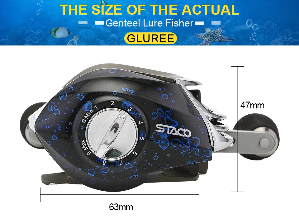 GLUREE Plastic Baitcasting Fishing Reel 13+1BB 6.31 220g Metal Line Cup Blue LeftRight Hand Lure Fishing FreshSalt Water Reel (10)