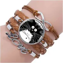 Черно-белый браслет с котами серебряный черный браслет для женщин аксессуары милые ювелирные изделия животных стеклянные полусферические браслеты