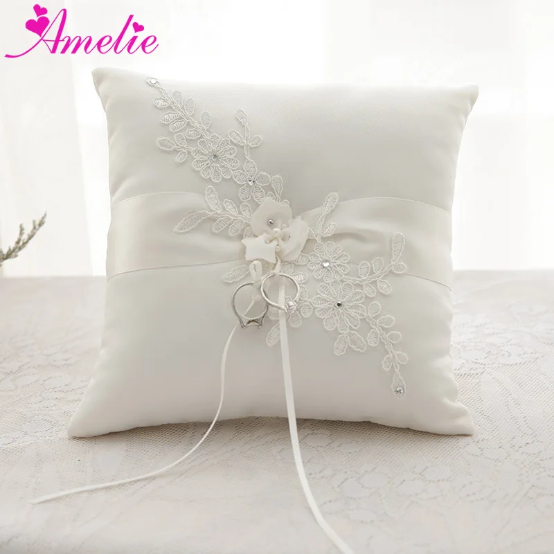 

Wedding Decoration Satin Lace Ring Pillow Cushion Anniversary Ceremony Bearer Ring Holder Pillows Party Supplies