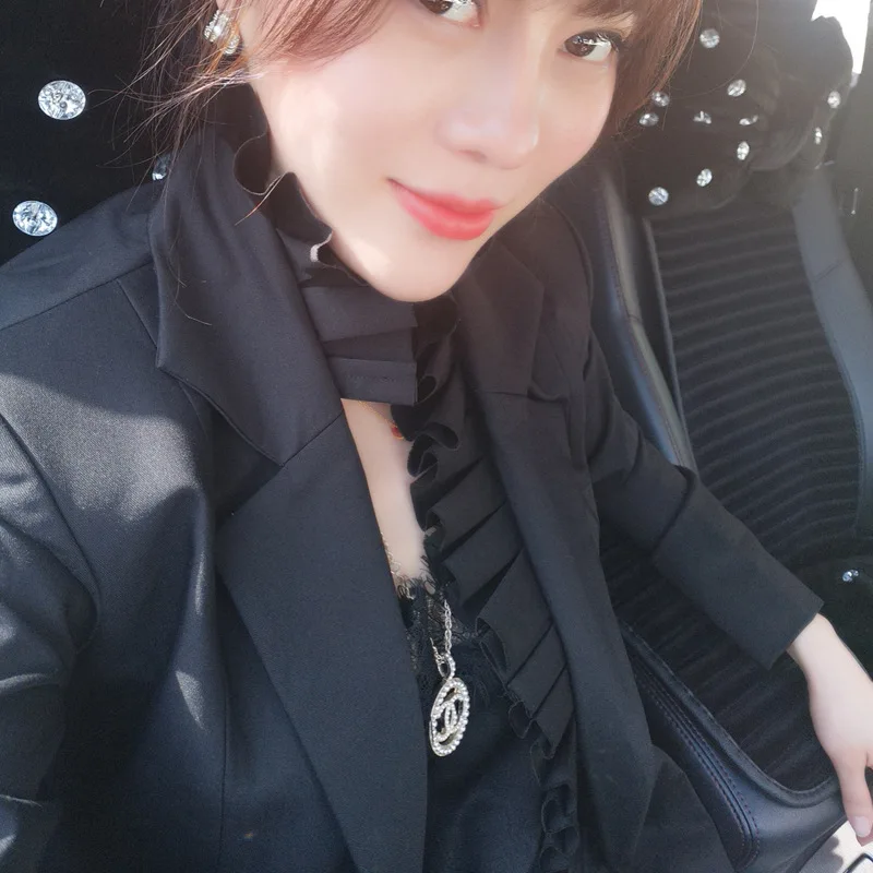Black Longues Femmes Ruches Pardessus Noir Luxe Vestes À Formelle Manches Automne Femme Bureau Marque De 2018 Hiver Manteaux Irrégulière Vêtements wYOTpHnvqv