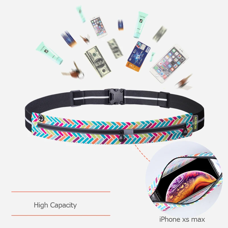 AONIJIE Adjustable Slim Double Pockets Running Waist Belt Jogging Bag Fanny Pack Travel Workout Fitness 6.8in Phone Holder