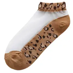 Для женщин девочек Корейский стиль более короткие голеностопный сустав носки чистой Кристалл Сращивание волокон Винтаж леопардовое