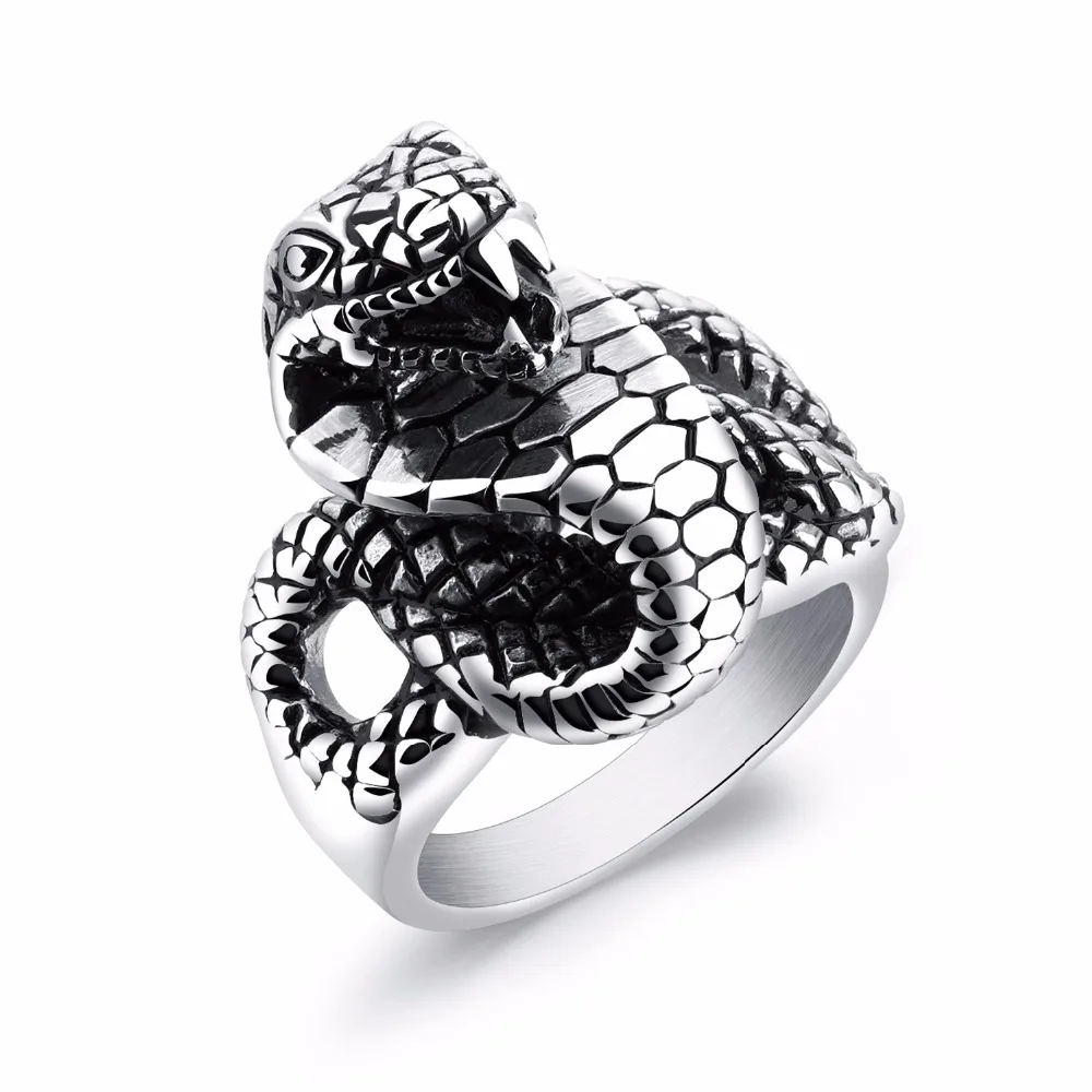 

Personality Men's Stainless Steel Ring Snake design Punk Style Party men Finger Jewelry size 7-13