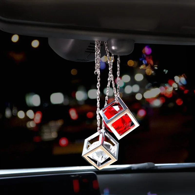 Car Ornaments Creative Magic Cube Crystal Pendant Auto Rear View Mirror Decoration Hanging Pendant 