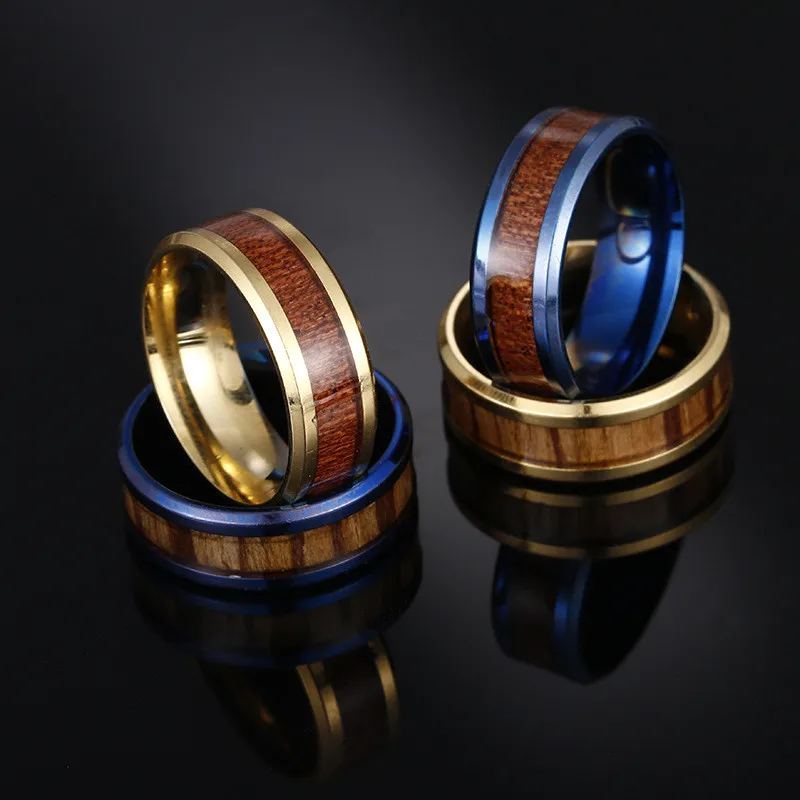 Стальное солдатское серебряное кольцо с темно-красной деревянной инкрустацией внутри кольца для мужчин уникальные модные обручальные ювелирные изделия