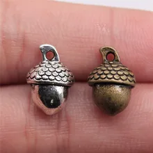 WYSIWYG 10 adet 15x10x9mm kolye 3D meşe palamudu 3D meşe palamudu Charm kolye takı yapımı için antika gümüş renk 3D meşe palamudu kolye