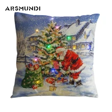 Fashion Home Use LED Flax Decorative Pillowcase Printed Woven Christmas Pillowcase Snowman Simple Pillow Case 450mm*450mm simple rhombus pattern square shape flax pillowcase without pillow inner