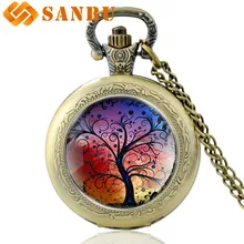 Винтажные Классические кварцевые карманные часы Дерево жизни Ретро Бронзовый серебристый черный ожерелье часы