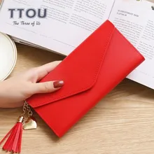 TTOU, cartera larga de moda para mujer, con borla, calidad de cuero, Cluths, tarjetero multifunción para mujer, monedero, billetera para mujer
