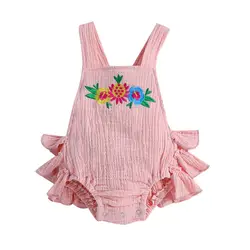 Детский комбинезон для девочки с цветочной вышивкой комбинезон Одежда для новорожденных летние ползунки для малыша Одежда для