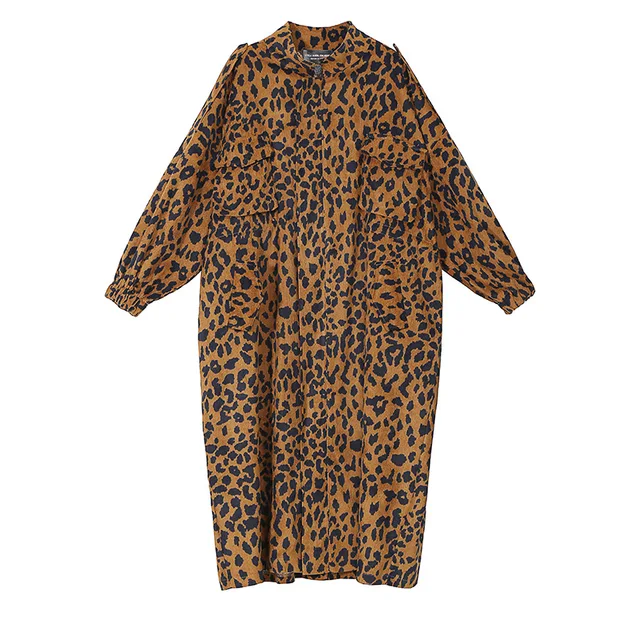 long sleeve leopard print shirt dress