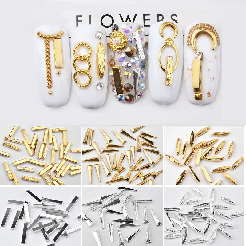 

10Pcs/lot Gold Silver Metal Rivets 3D Nail Art Decorations Oval Rectangle Triangle Japan Studs Charm Punk Manicure Accessories