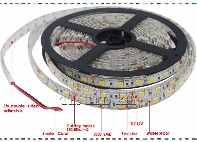 5 м рулон 10 м холодный белый теплый белый Светодиодные ленты свет SMD5050 RGB не водонепроницаемый полосы монохромный СВЕТОДИОДНЫЙ ленты DC12V Светодиодные ленты+ адаптер