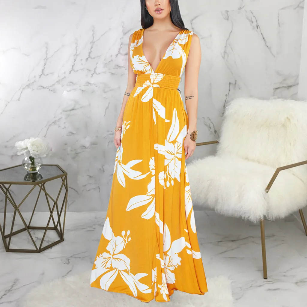 Long Fashion Dress Deep V-neck Sleeveless Printing Dress For Woman Party Night Maxi Summer Backless Dresses #NYL Long Fashion Dress Deep V-neck Sleeveless Printing Dress For Woman Party Night Maxi Summer Backless Dresses #NYL