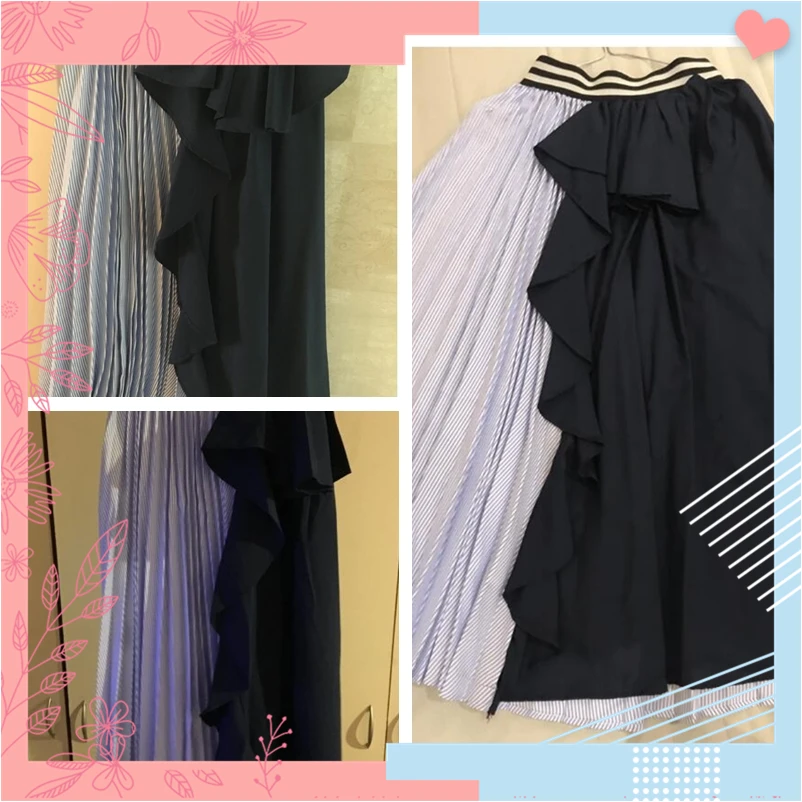 Dotfashion, разноцветная плиссированная юбка в полоску с оборками,, модные юбки для женщин, Весенняя Повседневная трапециевидная юбка