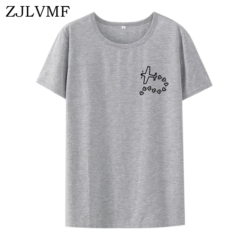 Zjlvmf Airplane Heart Women T-shirt Cotton Casual Fashion Loose Funny Tshirts Short Sleeve Big Size O-neck Harajuku Tshirt Women