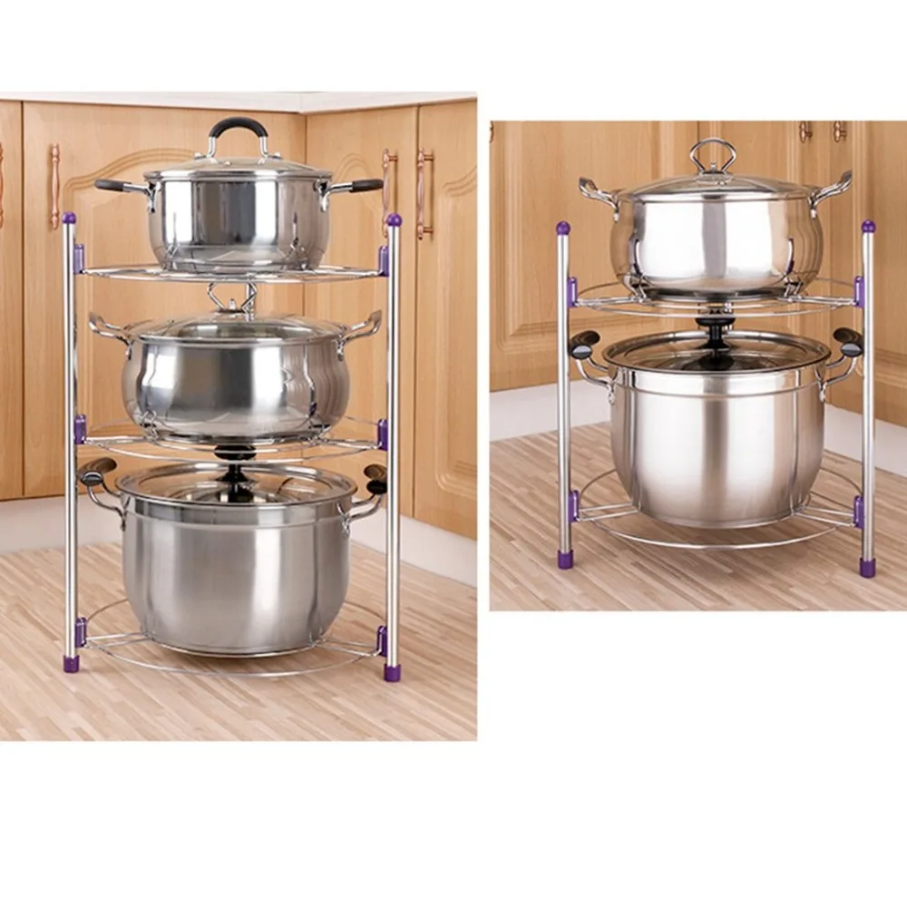 2/3 طبقة متعددة الوظائف المنزل المطبخ تخزين حامل دائم الفولاذ المقاوم للصدأ المعادن وعاء الرف عموم غطاء حامل أرفف الرف