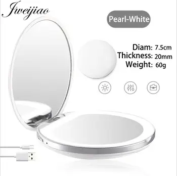 

JWEIJIAO LED Lighted Mini Makeup Mirror 1X 3X Magnifying Compact Travel Portable Sensing Lighting Makeup Mirror Can Custom Photo
