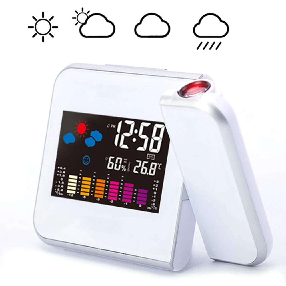 

Multifunctional LED Digital Clock Alarm Clock Data Weather Snooze Function Backlight Rotatable Wake Up Projector Table Clock