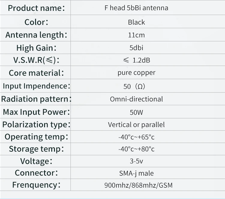 Чистая медь с высоким коэффициентом усиления 5dBi SMA Мужской 868 МГц антенны Усилитель сигнала Omni 900 МГц GSM антенна для связи