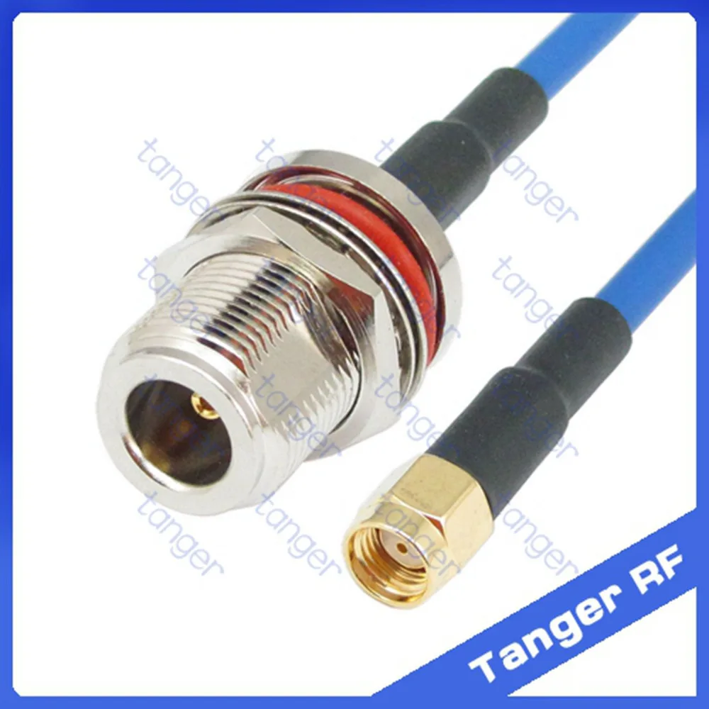 

N female waterproof to RP-SMA male RF connector with RG402 RG141 RG-402 Coaxial Jumper blue cable 8inch 8" 20cm RF Low Loss Coax