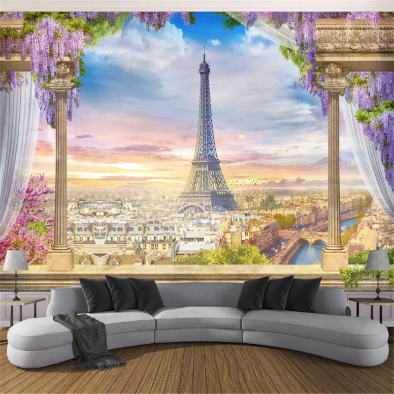 

custom 3d non-woven mural wallpaper high quality palace Roman column Paris tower 3d living room background wallpaper home decor