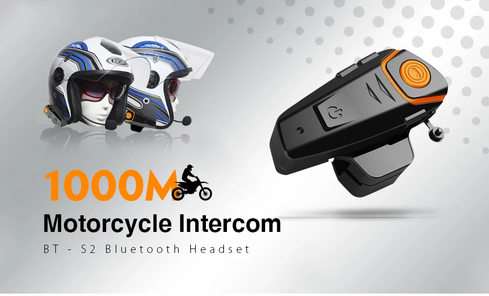 BT-S2 Motorcycle Wireless Bluetooth Interphone1000m Handsfree Waterproof Auto Intercom Helmet Headsets Answer FM Radio US Plug | Автомобили